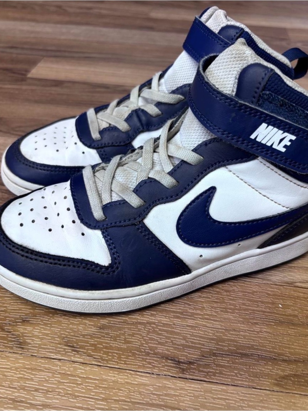 Nike Kids High-Top Sneakers in White and Navy Blue